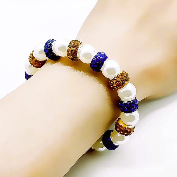 Sigma Gamma Rho Bracelet Blue, White and Gold with Pendant Logo - Picture 3 of 7